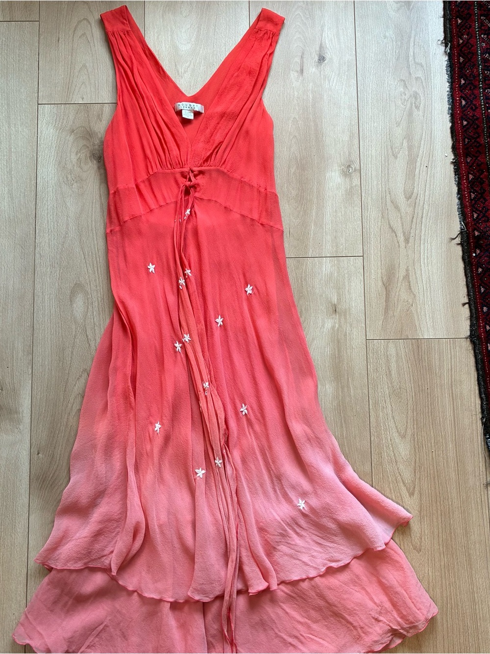 Nougat London Coral Ombre Maxi Dress with Star Appliqués